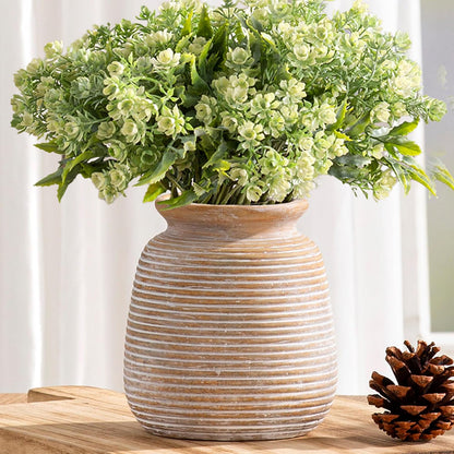 Ceramic Flower Vase, Small Rustic Farmhouse Vases Home Decor, Short Pottery Decorative Pampas Vase for Table Living Room Entryway Mantel Bookshelf Bedroom Bathroom Kitchen - 6" W