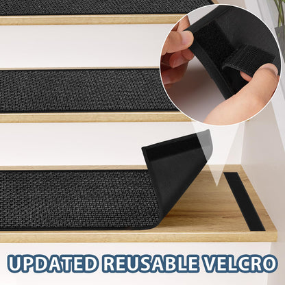 Peel and Stick Carpet Stair Treads for Wooden Steps Set of 15, Non Slip Adhesive Jute Stair Mats Indoor, Rubber Backing Safety Step Pads Mats, Grey, 8"x30"