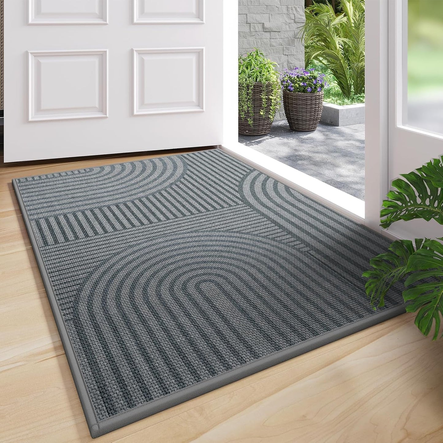 Front Door Mat 17''x30'', Absorbent Dirt Resist Washable Non Slip Low-Profile Indoor Doormat, Easy Clean Welcome Entryway Door Mats, Brown