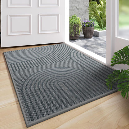 Front Door Mat 17''x30'', Absorbent Dirt Resist Washable Non Slip Low-Profile Indoor Doormat, Easy Clean Welcome Entryway Door Mats, Brown