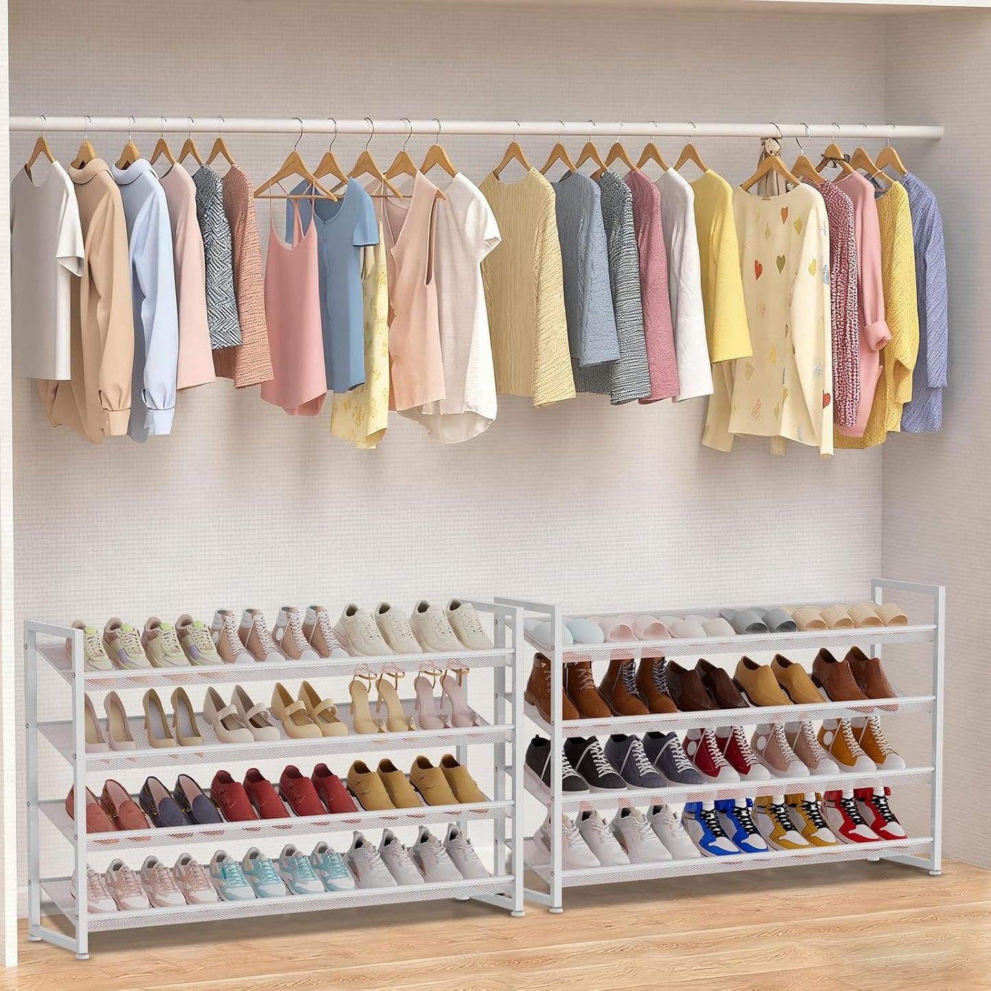 Large Shoe Rack 8 Tier Shoe Organizer, Heavy Duty Metal 4-Tier Stackable Shoe Storage Vertical Shoe Rack for Closet Front Door Entrance, Up to 50 Pairs, 44.8" W x 11.4" D x 56.7" H, Black