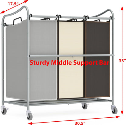 Simple Houseware Heavy-Duty 3-Bag Laundry Sorter Cart, Chrome