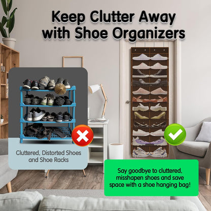 Kotkn Over The Door Shoe Organizer with 12 Large Breathable Pockets - Durable Hanging Storage for the Entire Family's Shoes (White)