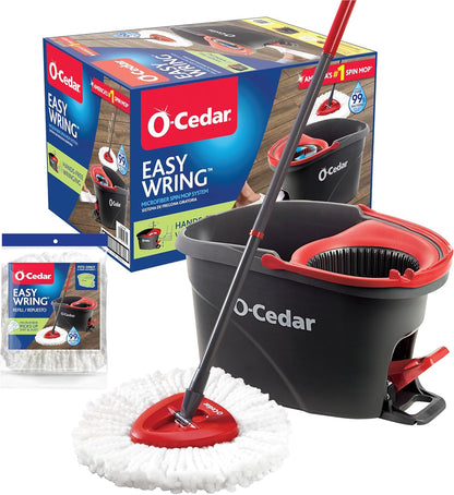 O-Cedar EasyWring Microfiber Spin Mop, Bucket Floor Cleaning System, Red, Gray, Standard