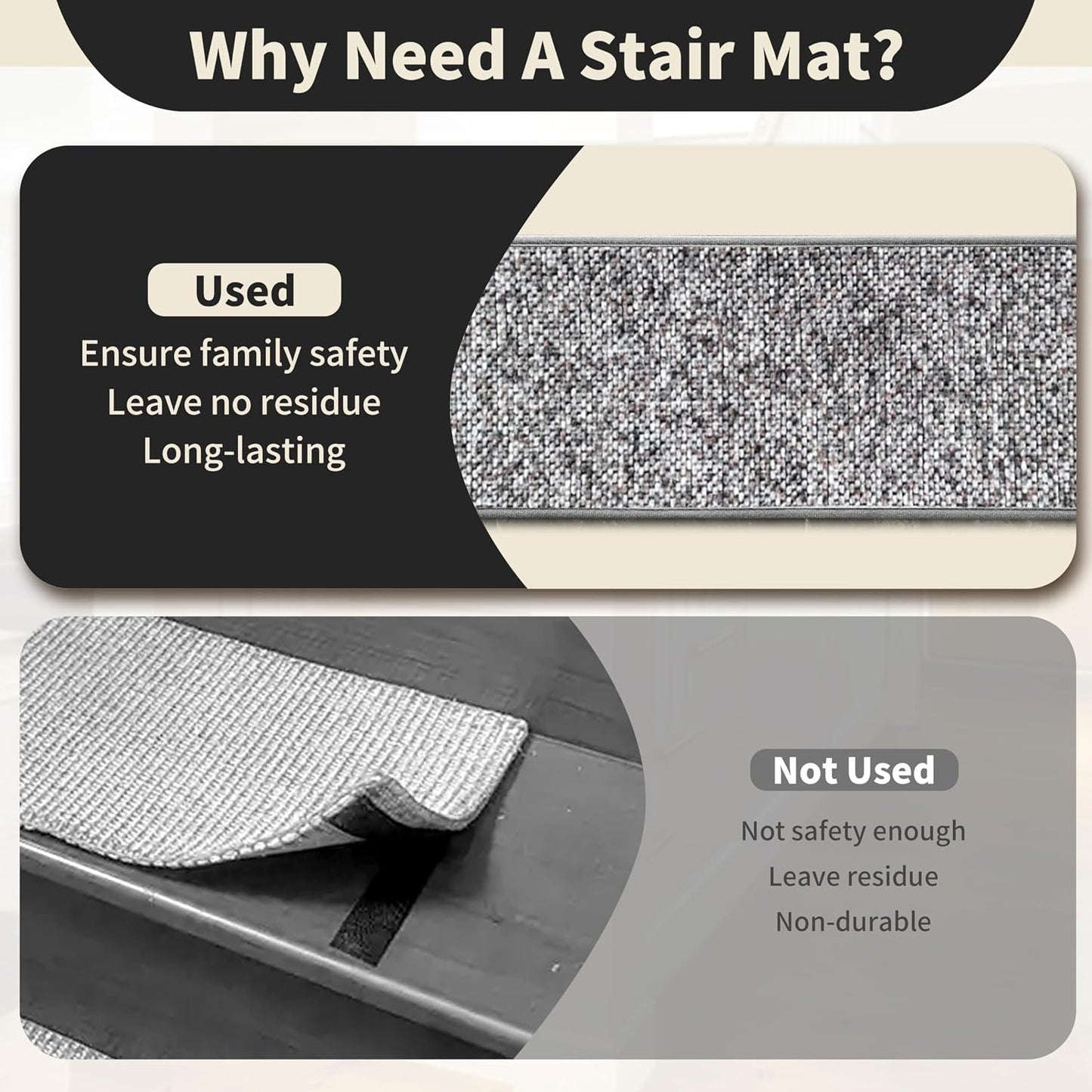 Non-Slip Carpet Stair Treads 15PCS, 8"x30" Peel and Stick Stair Runner for Wooden Steps Indoor, Washable Reusable Adhesive Backing, Pet-Friendly Safety Mats for Kids, Elders, Dogs