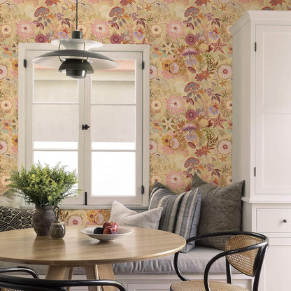 Ismoon Peel and Stick Wallpaper Floral Vintage Stick on Wall Paper Beige French Textured Contact Paper for Cabinet Removable Self Adhesive Wallpaper Vinyl Roll Shelf Deco, 17.3x78.7in