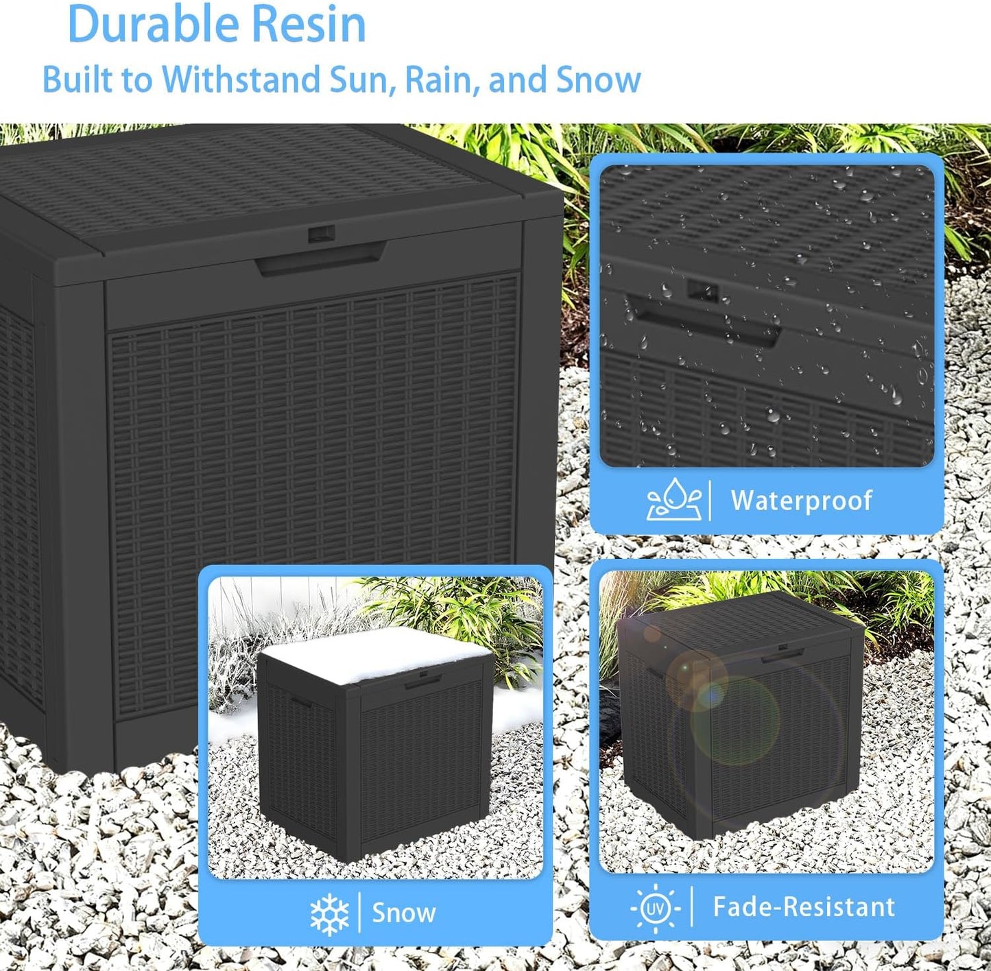 Vixzen 55 Gallon Deck Boxes Outdoor Waterproof, Lockable Resin Storage Box with lid for Furniture Cushions, Weatherproof Containers Outside Storage Boxes for Garden Patio Pool Tools(Black, 55 Gallon)