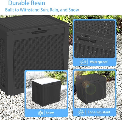 Vixzen 55 Gallon Deck Boxes Outdoor Waterproof, Lockable Resin Storage Box with lid for Furniture Cushions, Weatherproof Containers Outside Storage Boxes for Garden Patio Pool Tools(Black, 55 Gallon)
