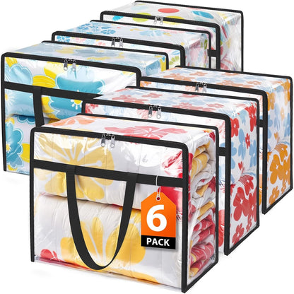 SpaceTrove Clear Storage Bags, 4 Pack Under Bed Storage and Closet Organizers Containers, Vinyl Foldable Heavy-Duty Moving Bags with Zippers for Comforter, Bedding, Duvet, Blanket & Toy Storage, 40L