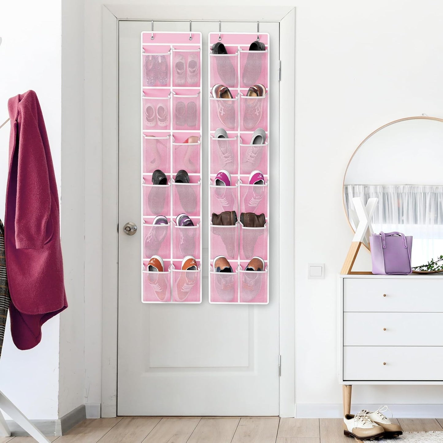 Simple Houseware 24 Pockets - 2PK 12 Large Pockets Over Door Hanging Shoe Organizer, Grey