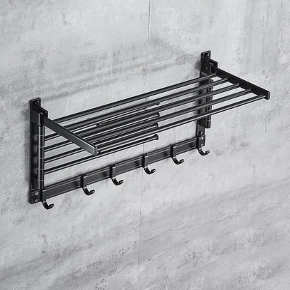 Laundry Clothes Drying Rack, Wall Mounted Swivel Towel Rack with Hooks and Swing Arms, Space Saver in Laundry Room and Bathroom, Space Aluminum