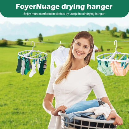 Plastic PP Drying Hanger, Anti-Rusty Drying Rack for Clothes, Socks, Lingeries, Delicates, Drying Hanger with 32 Clips for Baby Clothes, Towels