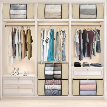 Fab totes 6 Pack Storage Bags for Clothes and Blanket, Foldable Closet Organizers and Storage with Zippers, Clear Window and Handles, Fabric Storage Bins for Sweater, Comforter, Bedding,Linen Sheets
