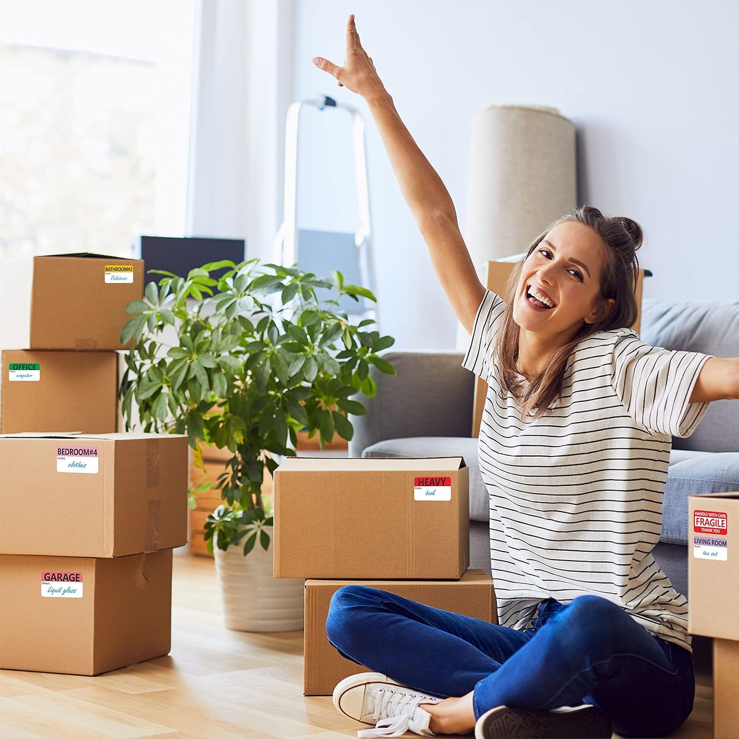 Hebayy 500 pcs 20 Designs Pre-Printed Color-Coded Home Moving Packing Box Labels with Writable Notes Areas, Each Measures 2” x 3”