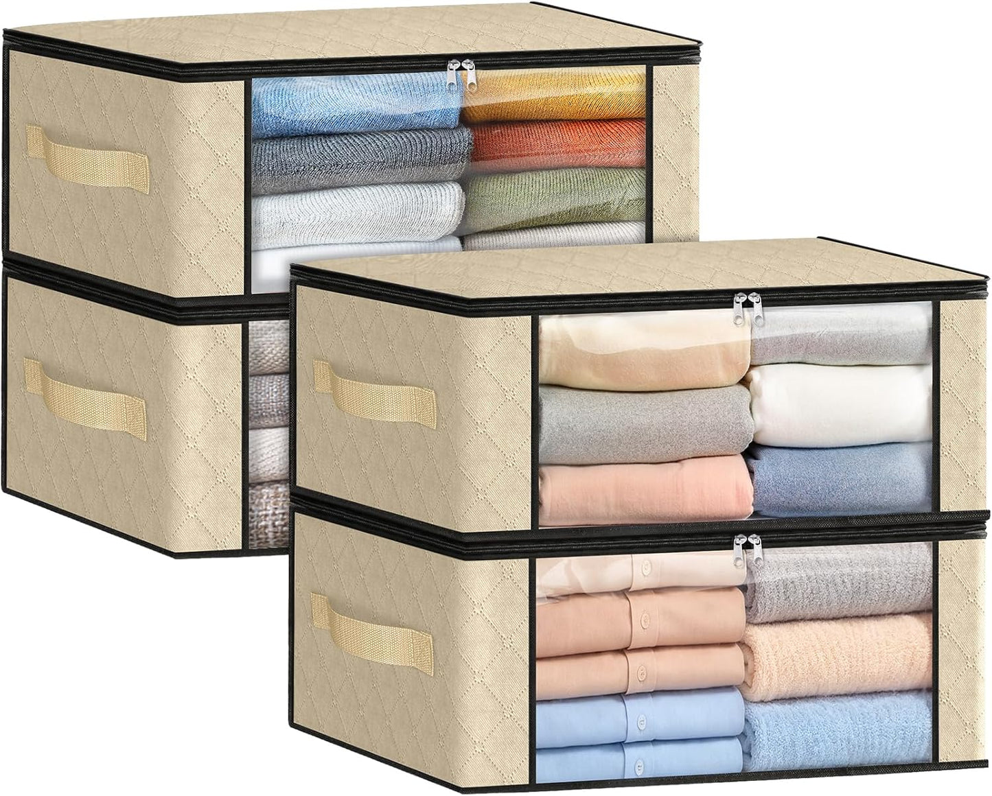 Fab totes 6 Pack Storage Bags for Clothes and Blanket, Foldable Closet Organizers and Storage with Zippers, Clear Window and Handles, Fabric Storage Bins for Sweater, Comforter, Bedding,Linen Sheets