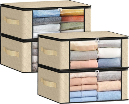 Fab totes 6 Pack Storage Bags for Clothes and Blanket, Foldable Closet Organizers and Storage with Zippers, Clear Window and Handles, Fabric Storage Bins for Sweater, Comforter, Bedding,Linen Sheets