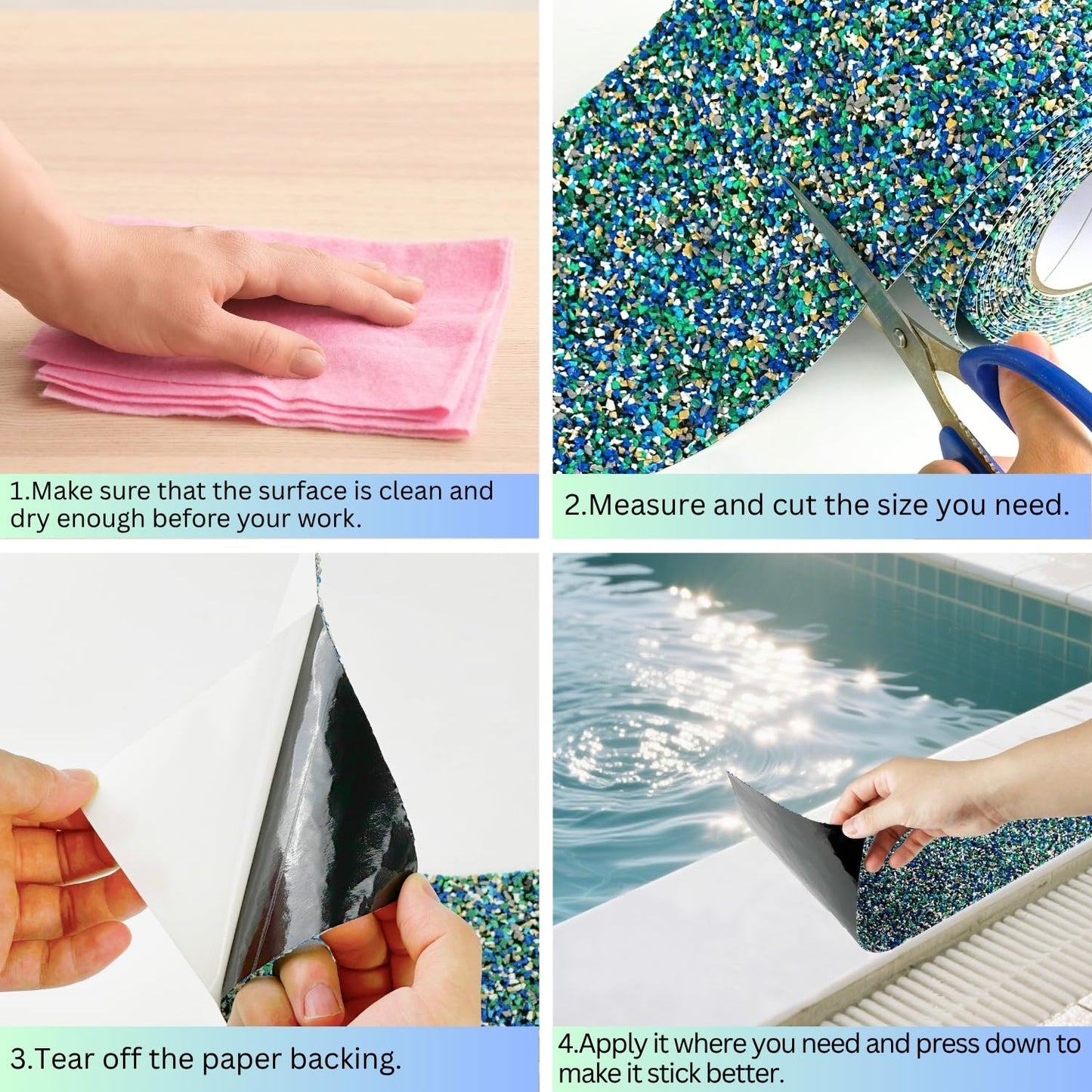 CHUANGSEED Anti-Slip Tape 2" x15ft - Waterproof Blue Safety Grip Tape for Stairs, Pool, Bathroom, Outdoor Steps - Heavy Duty Non-Slip Traction Strip