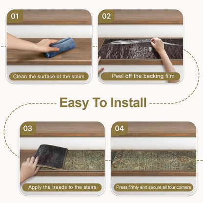 sarben Non Slip Stair Treads for Wooden Steps 15PCS - 8"x30" Indoor Safety Carpet, Edging Mats with TPE Adhesive Backing, Pet and Elderly Friendly Stair Rugs (Taupe) - Colors A