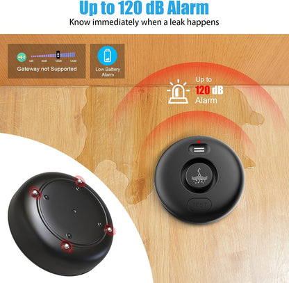 5 Pack Water Leak Alarm Detector, 120dB Loud Alert Water Sensor, IP66 Waterproof, Sensitive Leak and Drip Alert, Easy Installation for Home, Basement Flood Prevention, Bathroom, Sink, Laundry