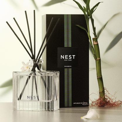 NEST New York Reed Diffuser, Moroccan Amber - 5.9 fl oz - Fragrance for Up to 90 Days - Reusable, Refillable Glass Holder - Includes 8 All-Natural Reed Sticks - Flame Free