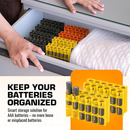 AAA Battery Storage Caddy by Storacell, Yellow, Holds 12 Batteries (Not included)