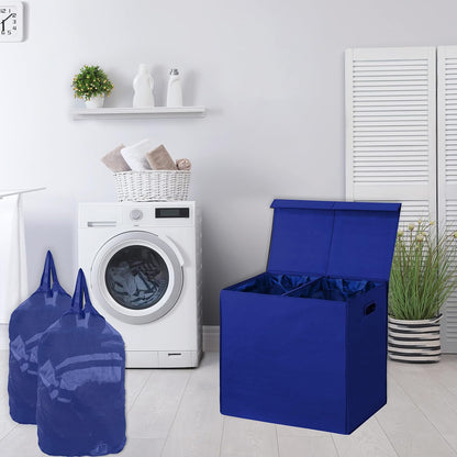 Simple Houseware Double Laundry Hamper with Lid and Removable Bags, Black
