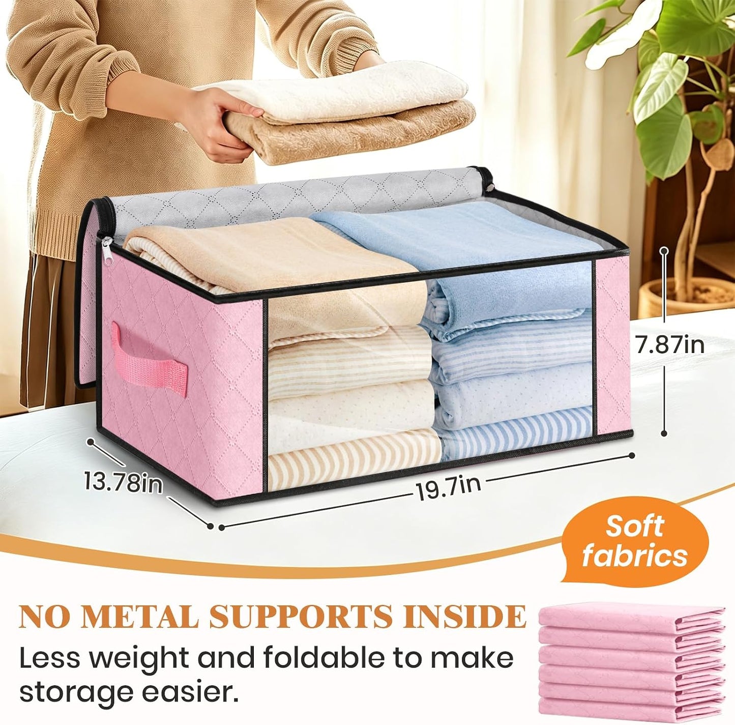 Fab totes 6 Pack Storage Bags for Clothes and Blanket, Foldable Closet Organizers and Storage with Zippers, Clear Window and Handles, Fabric Storage Bins for Sweater, Comforter, Bedding,Linen Sheets