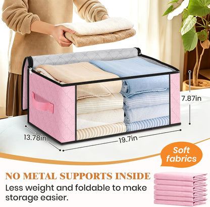 Fab totes 6 Pack Storage Bags for Clothes and Blanket, Foldable Closet Organizers and Storage with Zippers, Clear Window and Handles, Fabric Storage Bins for Sweater, Comforter, Bedding,Linen Sheets