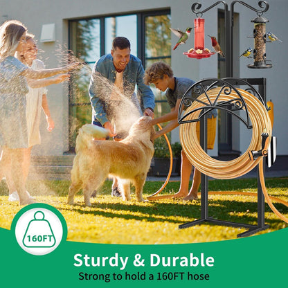 TomCare Garden Hose Holder Heavy Duty Water Hose Holder Holds 160 FT Hoses 4 Spikes Hose Reel Freestanding Hose Hanger Sturdy Hose Storage Stand for Outside Yard Lawn