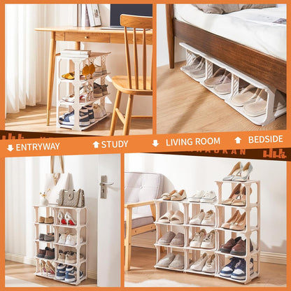 5 Tiers Vertical Shoe Rack, Narrow Free Standing Shoe Storage Organizer for Entryway and Small Closet, Stackable Shoe Holder Shelf Stability DIY, Black