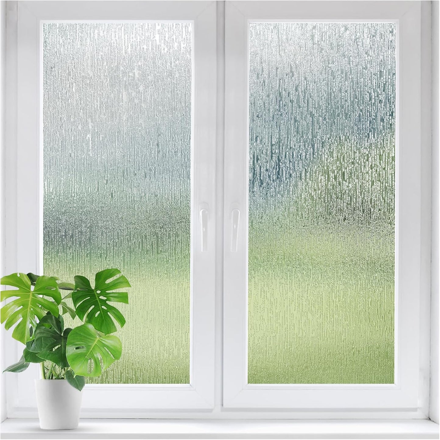 LUTE Reeded Glass Window Privacy Film, Frosted Glass Film, Removable 3D Decorative Decals Sun Blocking Anti UV Door Window Cover, No Glue Static Cling Vinyl for Bathroom Home Office, 17.5" x 78.7"
