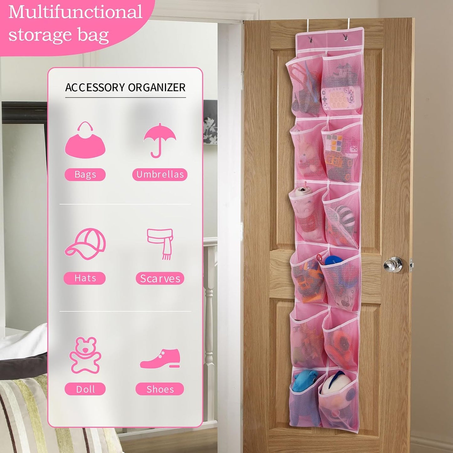 GOMAJI Over the Door 12 Pocket Hanging Shoe Organizer, Gray