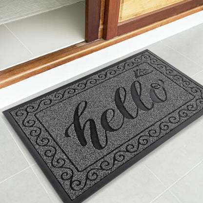 Yimobra Welcome Mat, Heavy Duty Sturdy Door Mats for Home Entrance Outdoor Indoor, Front Doormat for Outside Patio Floor Entry Porch Garage Office, Waterproof, Low Profile, 29.5x17, Black Grey