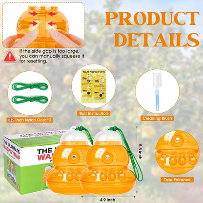 2 Pack Reusable Wasp Traps Outdoor Hanging Yellow Jacket Trap Carpenter Bee Traps for Outside Hornet Trap Wasp Catcher for Outdoors, Wasps Killer Garden, Farm, Insect Bug Flies