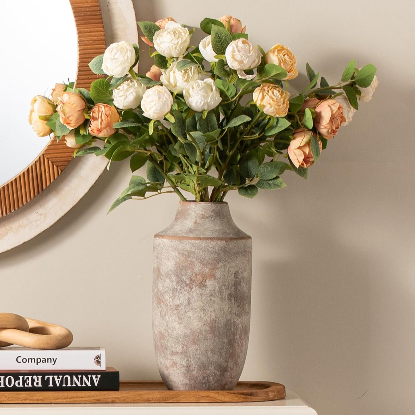 Ceramic Vase Set of 3, Modern Decorative Vases for Home Decor, Small Flower Pottery Vase Sets, Boho Farmhouse Rustic Vases for Living Room, Kitchen, Bedroom, Bathroom, Shelf, Table