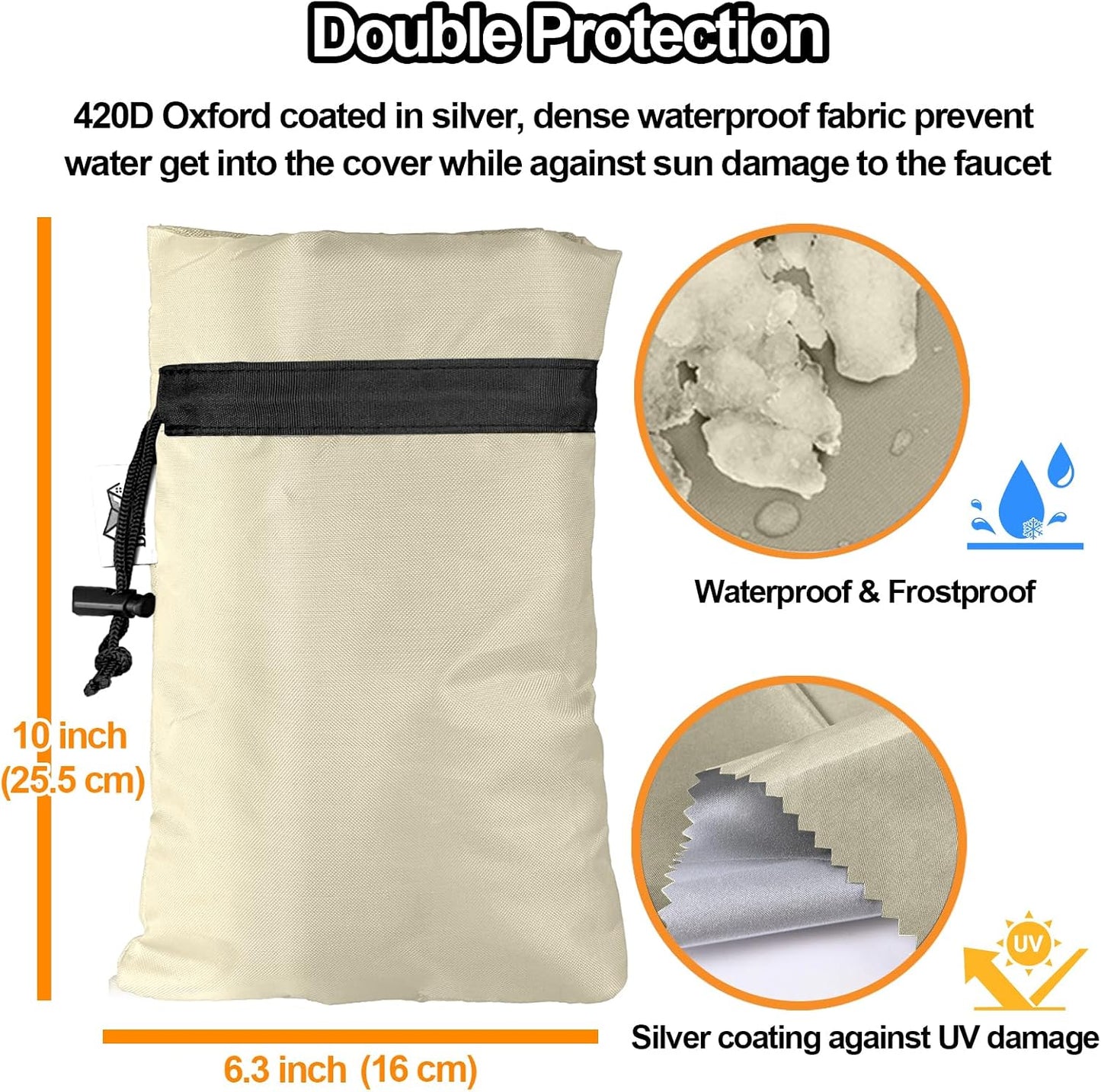 Enlarge Outdoor Faucet Cover for Winter Freeze Protection, 3M Thinsulate, 10”H x 6.3”W Hose Bib Covers for Wall Taps Outside, Waterproof & Frost Free Insulated Spigot Cover, 2 Pcs Faucet Socks - Black