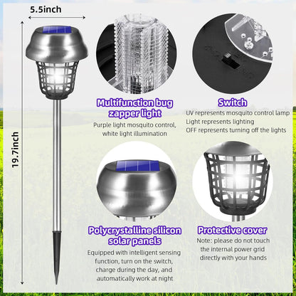 Solar Bug Zapper Outdoor Waterproof Mosquito Repellent Outdoor Patio Mosquito Trap & Killer for Backyard, Farm, Garden, 2026 Solar Powered Fly Zapper for Small Flying Insect, Gnats, Flies, Moths(4)