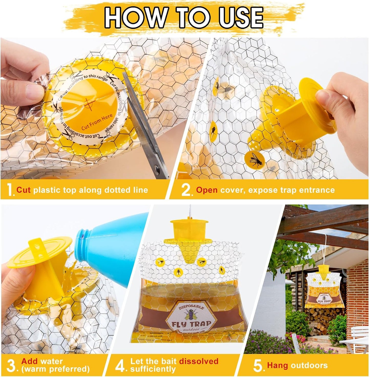 15 Big Fly Traps Outdoor Hanging, Wasp Trap Fly Bags Outdoor Disposable, Fly Bait Hunter Catcher Control Killer Repellent Outdoors, Ranch Fly Trap for Mosquito Bug Carpenter Bee Yellow Jacket