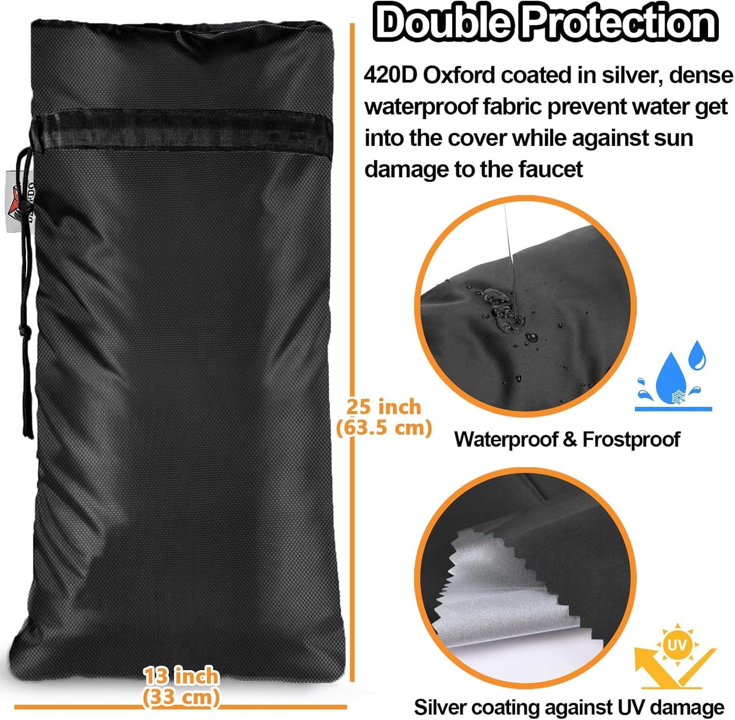XXL Outdoor Faucet Covers for Winter, 3M Thinsulate Insulation Faucet Freeze Protector, 25”H x 13”W for Garden Lawn Faucets & Yard Hydrant, Waterproof Insulated Spigot Cover Faucet Sock – Black