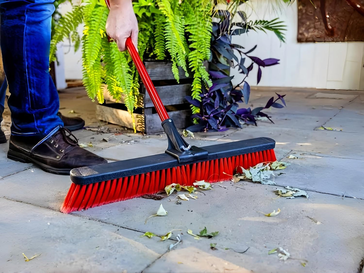 24-Inch Push Broom with 59" Metal Handle, Heavy-Duty Outdoor Broom with Stiff Flagged Bristles for Garage, Driveway & Patio