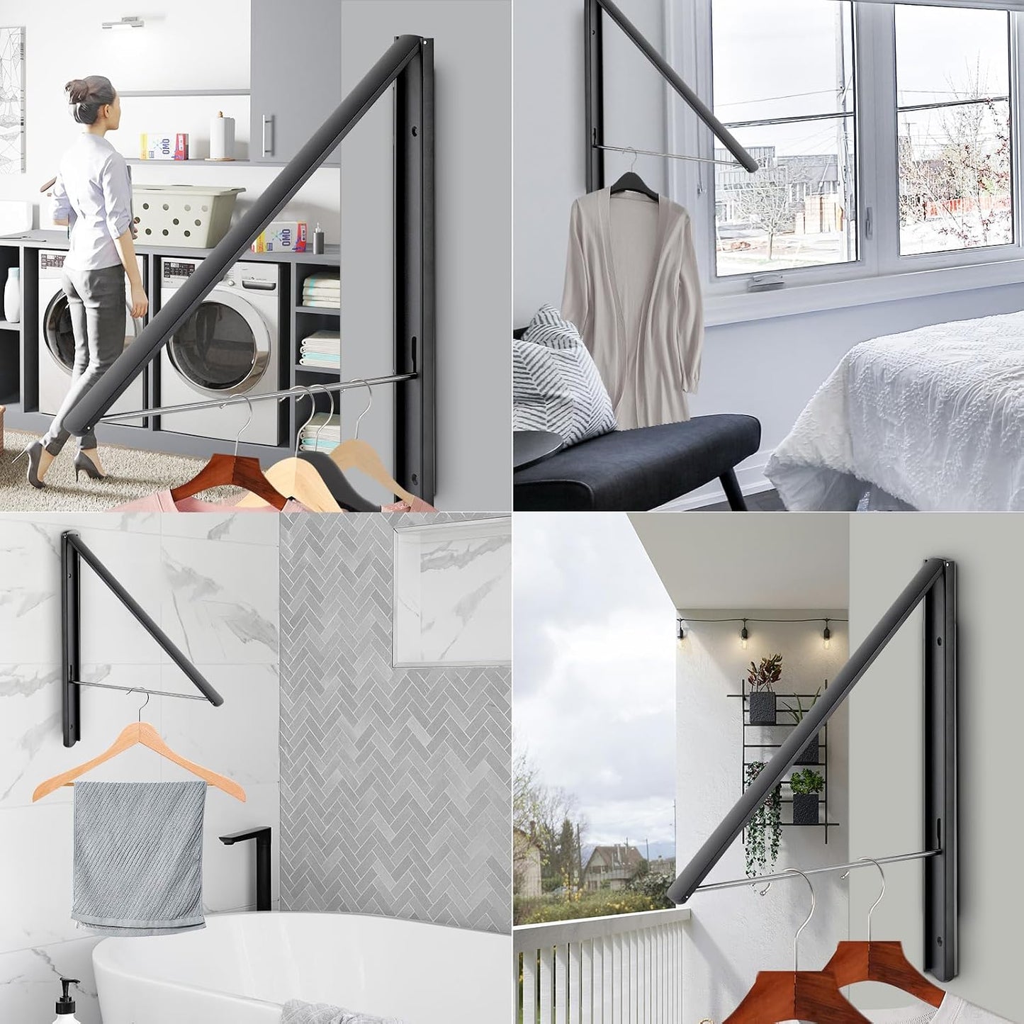 Retractable Clothes Drying Rack Wall Mounted, White | Foldable, Space-Saving, For Laundry Room/Bathroom/RV, Stainless Steel/Aluminum