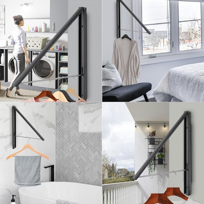 Retractable Clothes Drying Rack Wall Mounted, White | Foldable, Space-Saving, For Laundry Room/Bathroom/RV, Stainless Steel/Aluminum