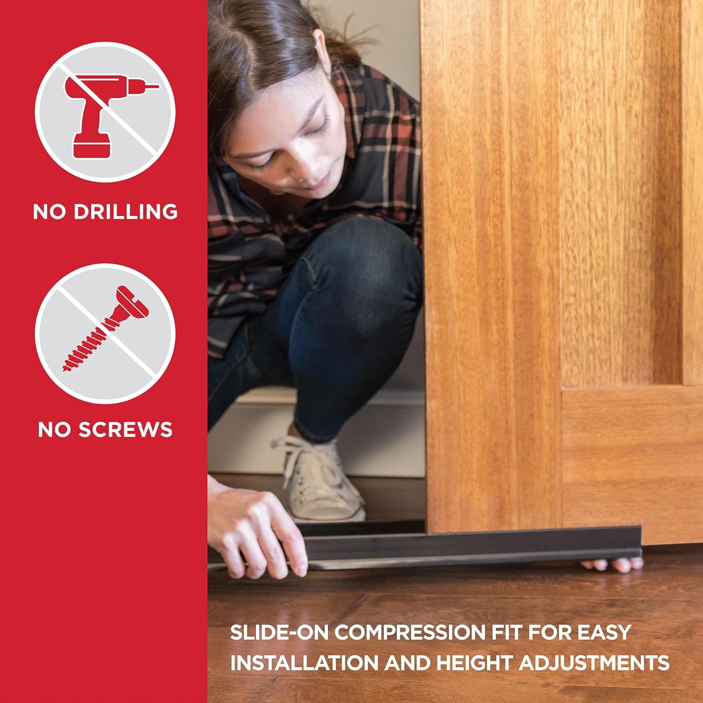 M-D Building Products Vinyl Cinch U-Shape Door Bottom Seal, Slide-On Weatherstripping Draft Stopper, Easy to Install, Fits 36” x 1-3/4” Doors, Fills 3/8”- 3/4” Gaps, 43337, Brown