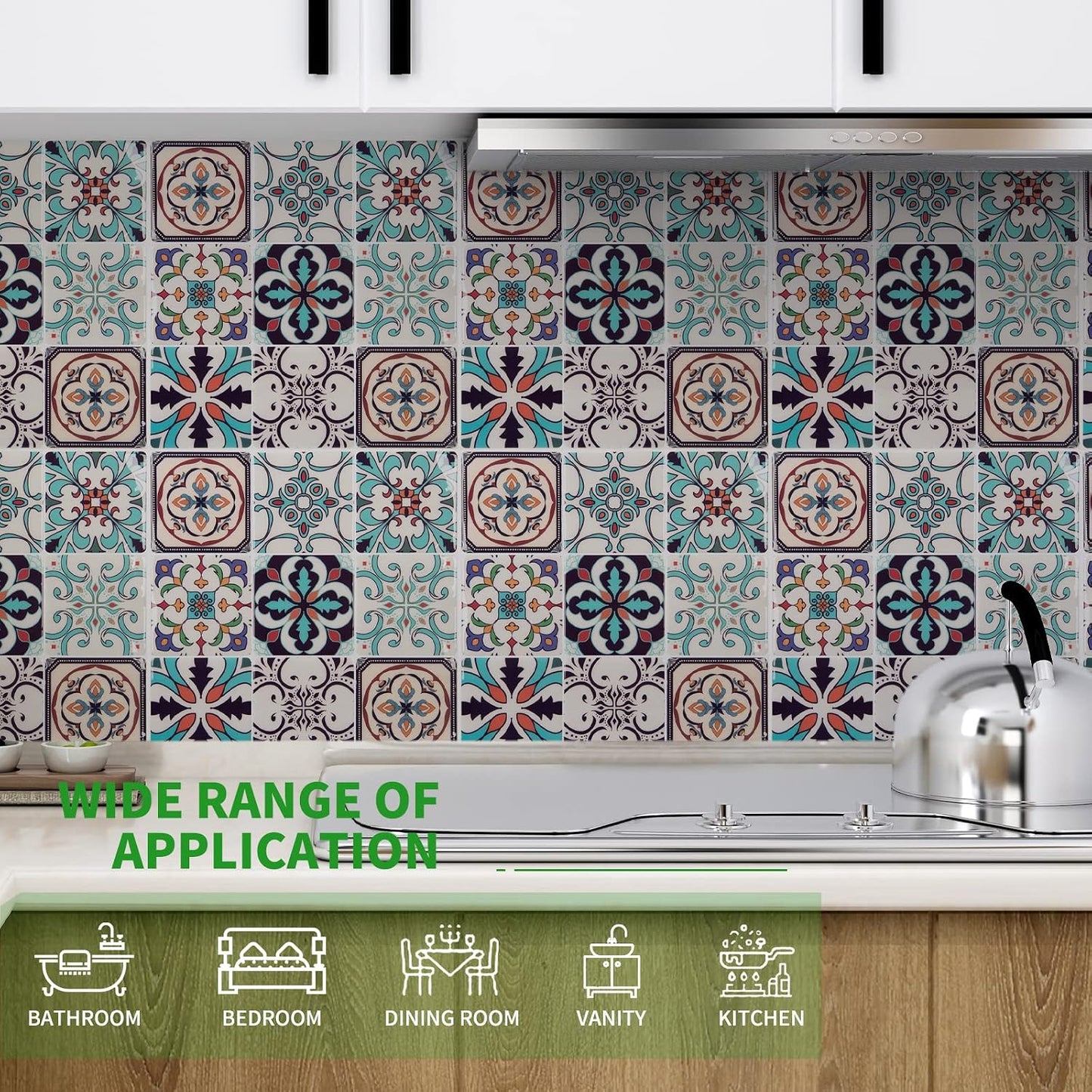 LONGKING Peel and Stick Backsplash Tile Stickers, Colorful Talavera Mexican Tile, Stick on Wall Tiles (10 Sheets)