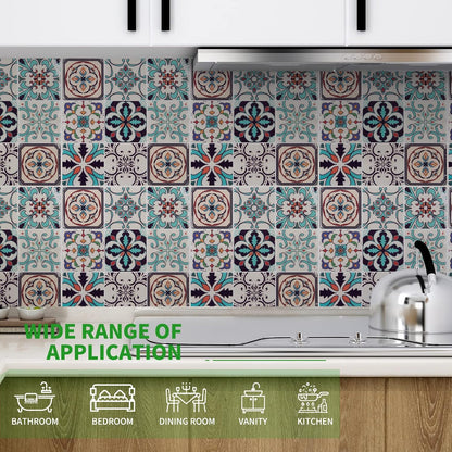 LONGKING Peel and Stick Backsplash Tile Stickers, Colorful Talavera Mexican Tile, Stick on Wall Tiles (10 Sheets)