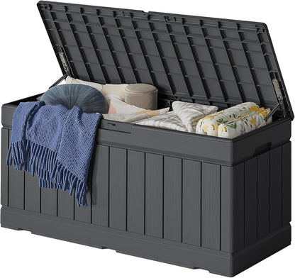 32 Gallon Deck Box Outdoor Indoor Waterproof Storage Box for Patio Furniture, Pool Accessories, Garden Tools, and Cushion Storage, Black