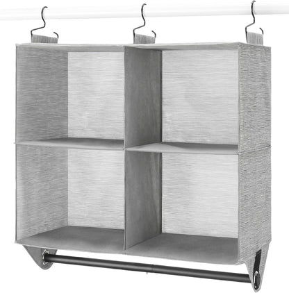 Whitmor 4 Section Fabric Closet Organizer Shelving with Built In Chrome Garment Rod