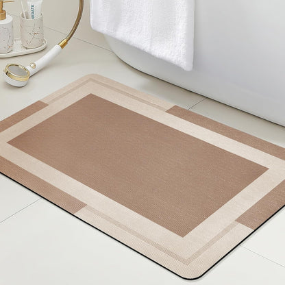 ACCUMTEK Non Slip Bath Mat, Thin Bathroom Rugs Fit Under Door, Quick Dry Bath Mats, Machine Washable Bath Rugs for Bathroom, Bathtub & Kitchen, Grey/Bordered/24 x17