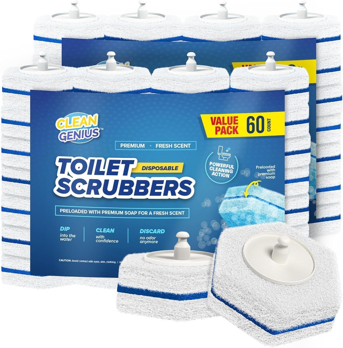 CleanGenius Disposable Prefilled Toilet Cleaning Scrubbers (30 Count)