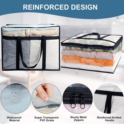 6Pack Clear Blanket Storage Bags Comforter Clothes Storage Moving Bag, 40L | Vinyl Material Reinforced Handle for Bedding, Clothing, Comforters, Pillows, Toys, Closet Organizers and Storage Containers